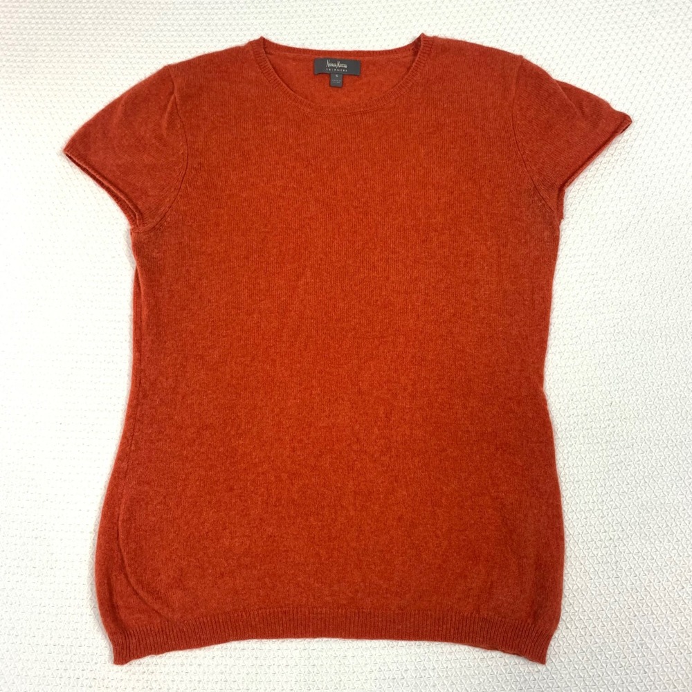 Neiman Marcus Cashmere Sweater Womens S Burnt Orange Short Sleeve Flawed Read